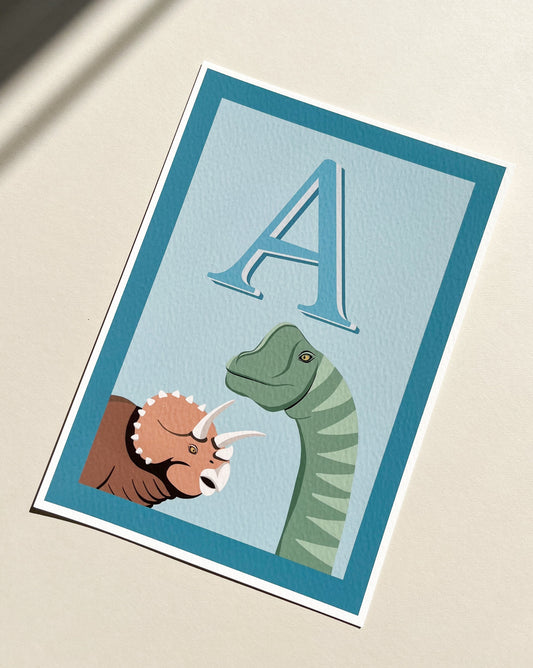 'A' Letter Dino print Blue A5