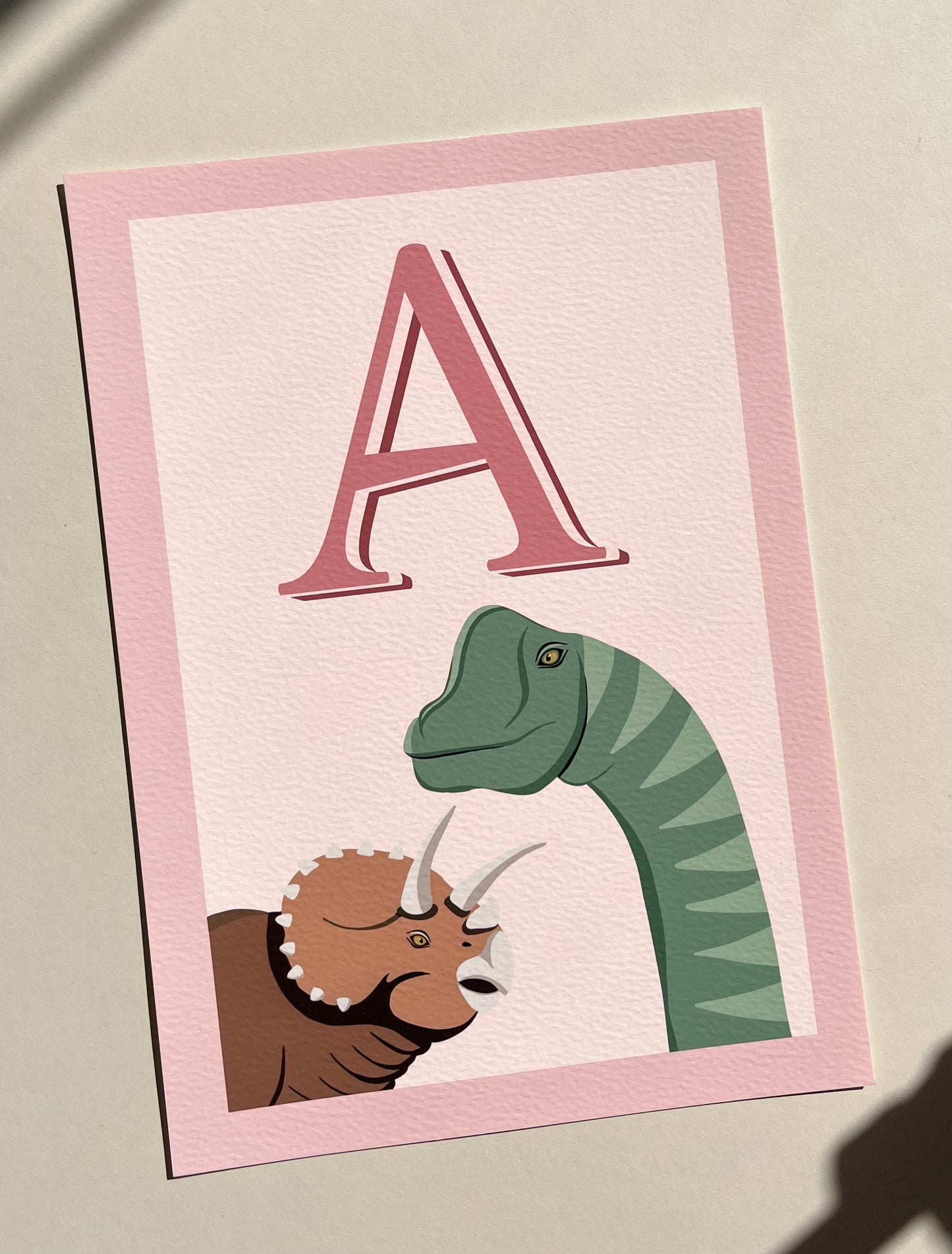 'A' Letter Dino print in Pink A4