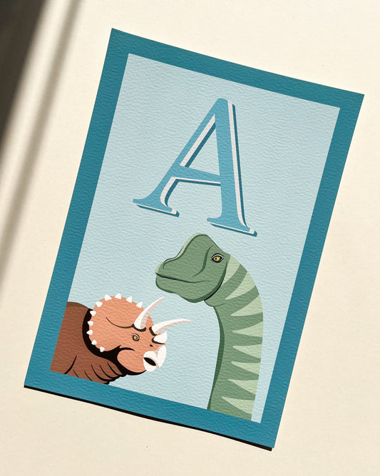 'A' Letter Dino print Blue A4