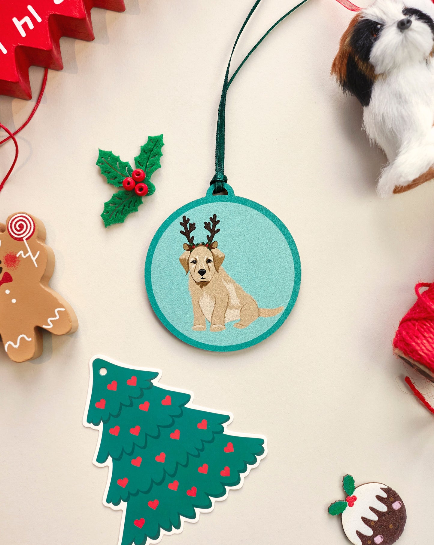 'Labrador in Antlers' Christmas ornament