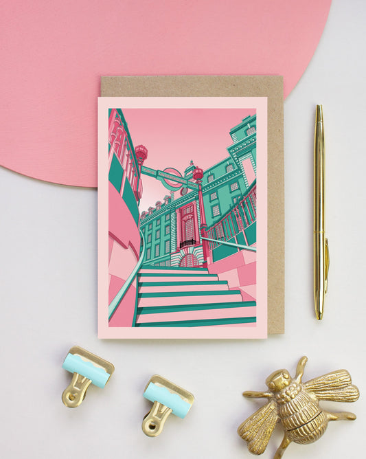 ‘Pink and Mint Underground steps’ card