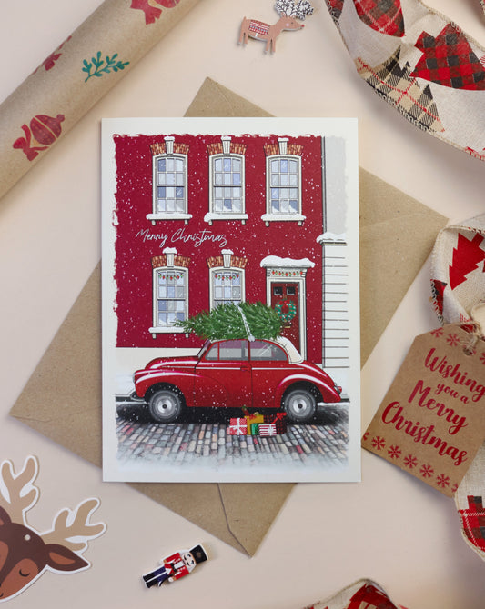 ‘Red house at Christmas’ card