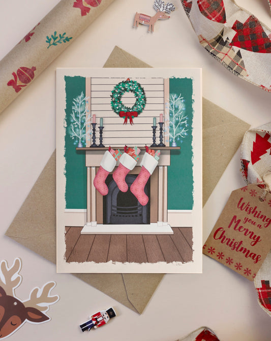 ‘Pink stockings’ Christmas card