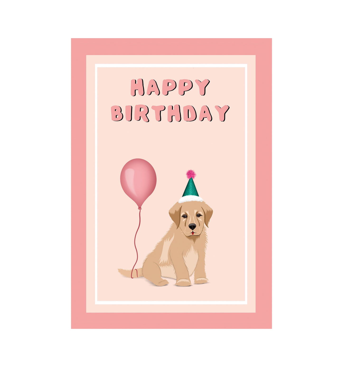 ‘Puppy with balloon’ card in pink