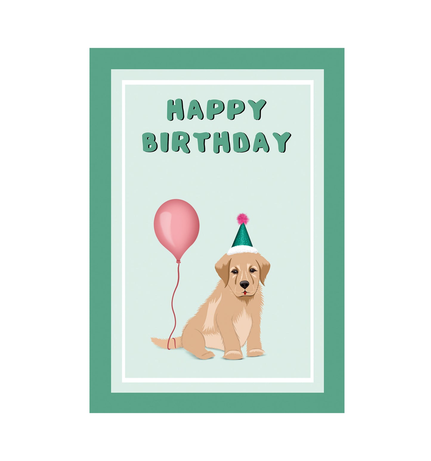 'Puppy with balloon' card in green