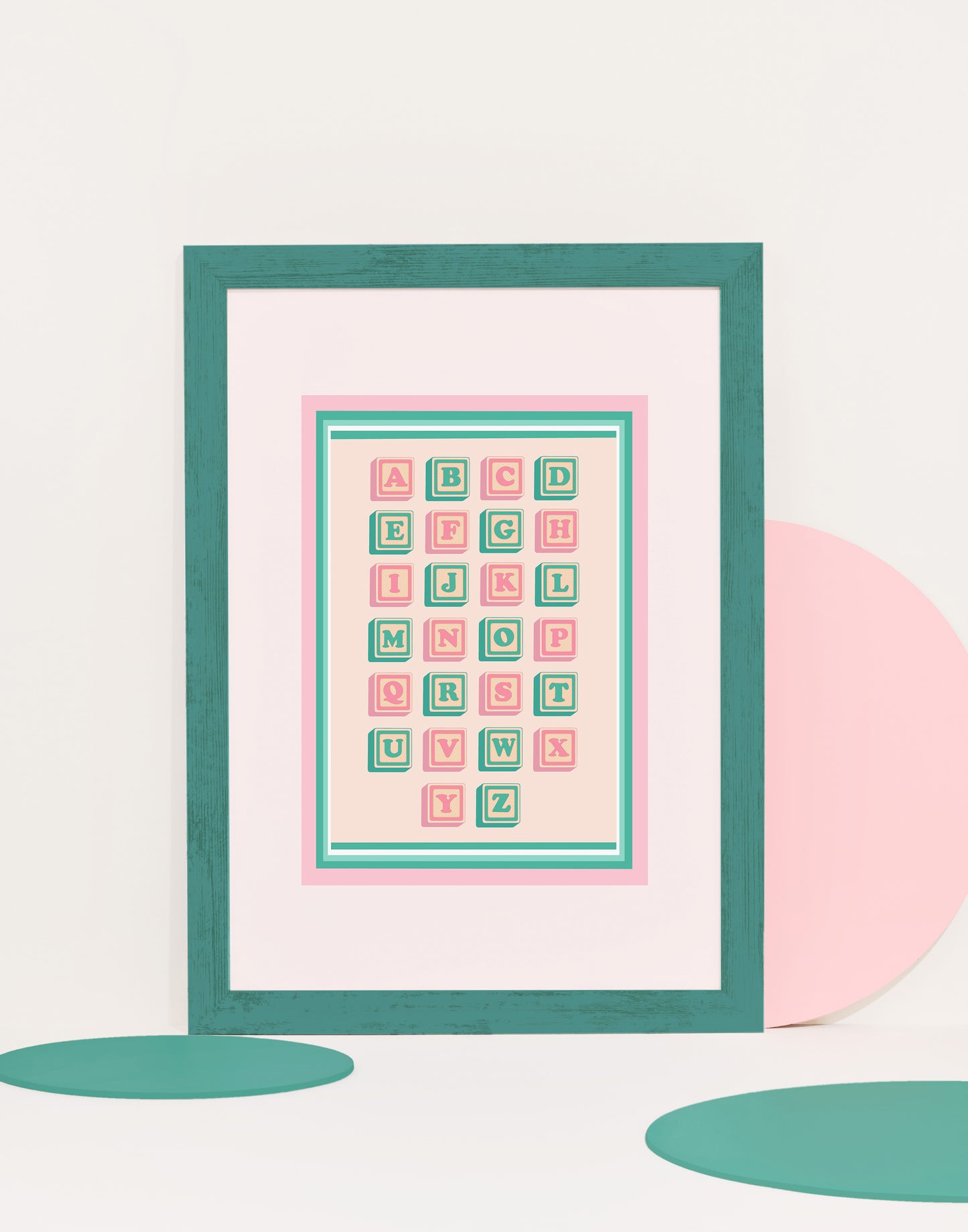 ‘Alphabet  blocks in Pink and Mint’ print