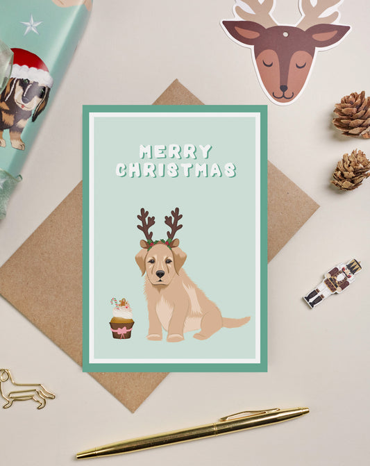 Puppy with antlers Christmas card