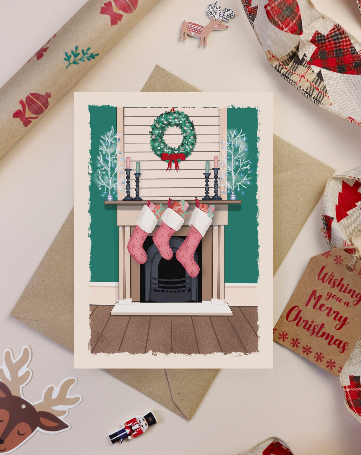 ‘Pink stockings’ Christmas card