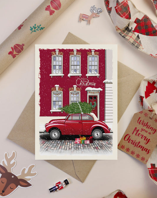 ‘Red house at Christmas’ card