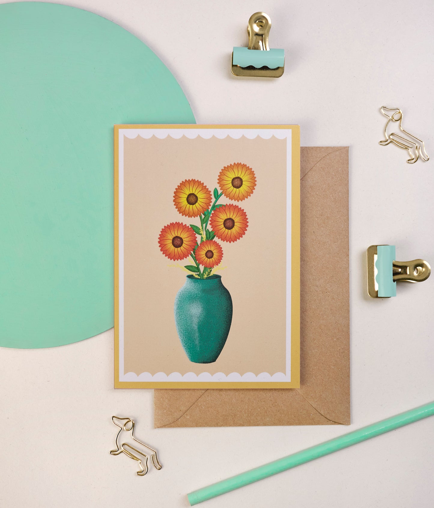 ‘Sunflowers in blue vase’ card